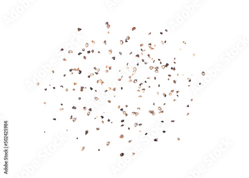 Pepper  Ground black pepper on a white background .Top view