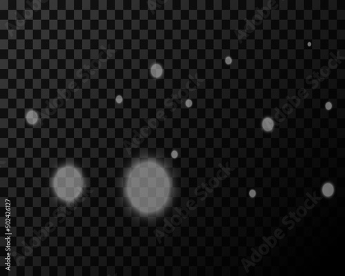 Silver glowing effects, glare and dust isolated on a transparent background. Glow light effect.
