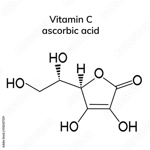 Structural formula of vitamin C on a white background

