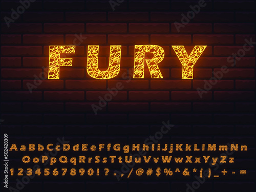 grunge style decorative neon font set. collection of editable vector letters numerals signs symbols icons. graphic advertisement web design