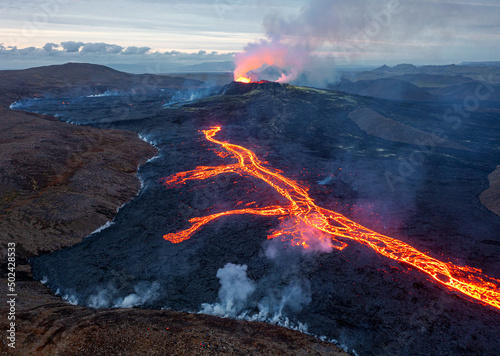 Shot of the Geldingadalir volcano, Iceland photo
