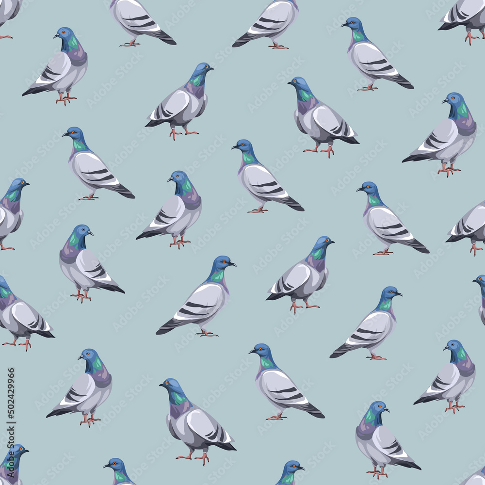 Fototapeta premium Seamless pattern with pigeon birds. Vector illustration
