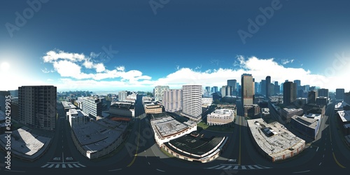 Panorama of the city. HDRI, environment map , Round panorama, spherical panorama, equidistant projection, panorama 360, cityscape, 3d rendering