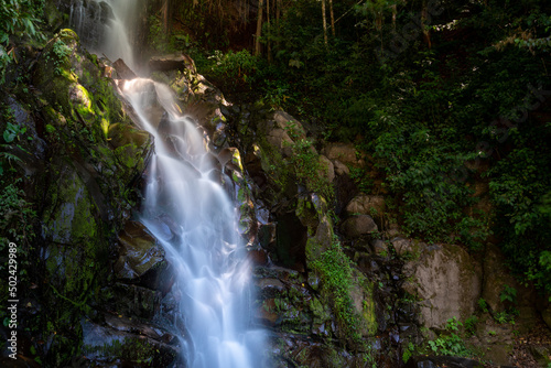 Scenic view of raging waterfalls with long exposure