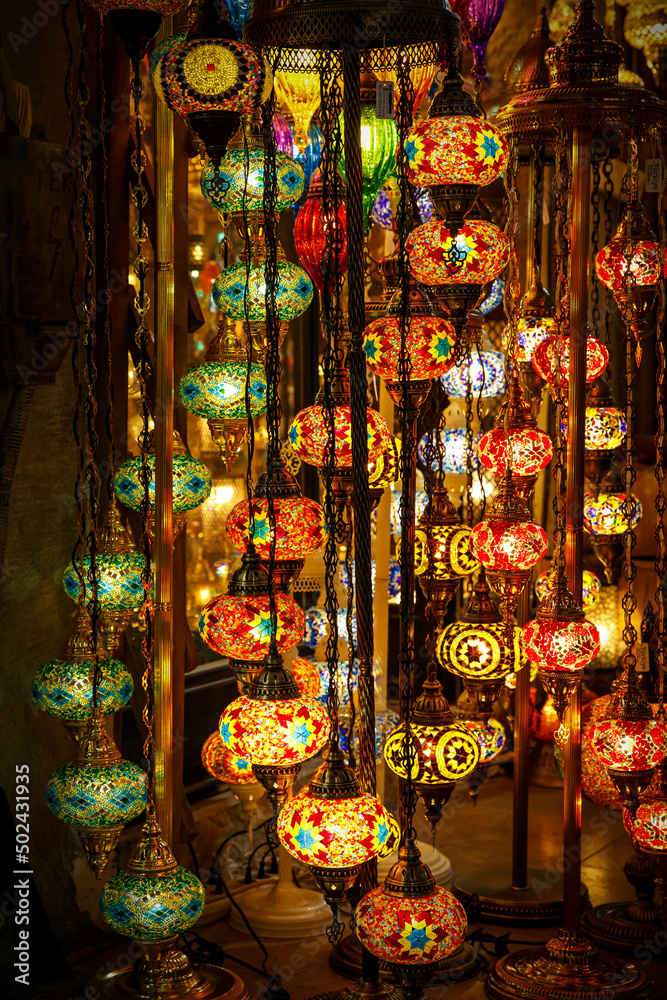 Multicolored background of lamps in Arabic style. Multicolored background of lamps in Arabic style.