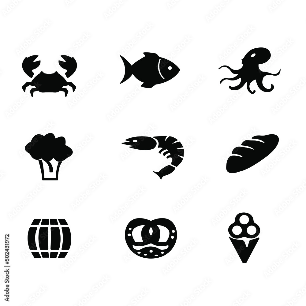 Group of food silhouettes on white background
