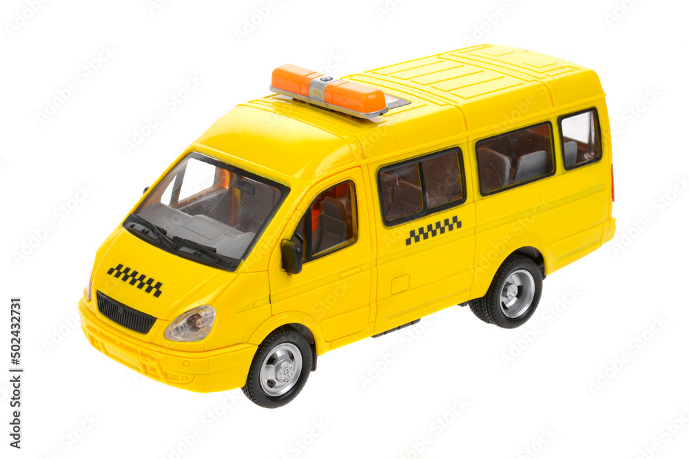 Yellow taxi car model isolated on white background