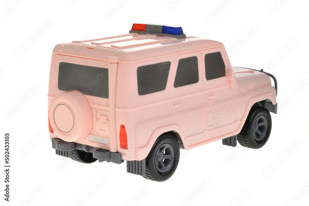 Toy police car, isolated on white background