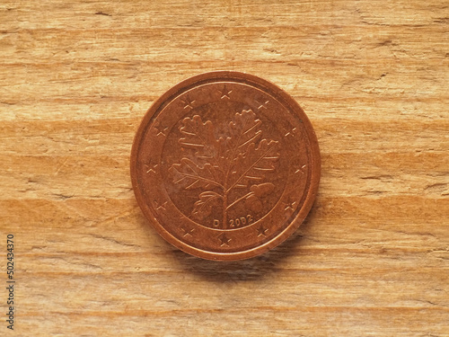 2 cents coin showing oak twig, currency of Germany, EU