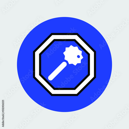 Vector design of mace doodle sign inside a blue circle isolated on a white background
