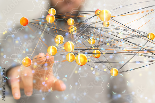 Abstract network of physical devices on the Internet using a network connection with statistics numbers 3d illustration