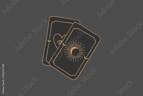 Magic Tarot deck vector background with major arcana: the moon, sun, heart. Occult and fortune telling concept.