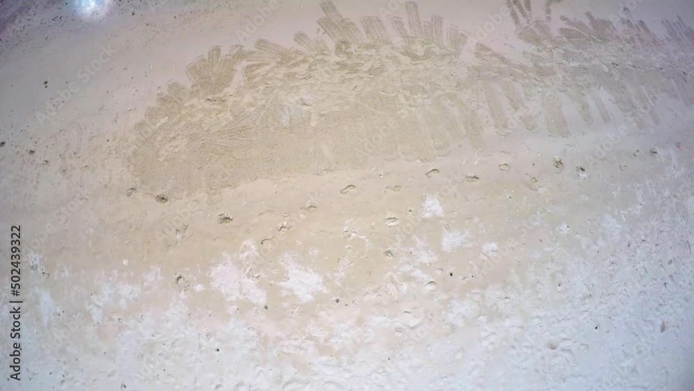 Aerial: Drone View Of Footprints And Pattern On Sand At Beach During Sunny Day - Bangkok, Thailand Aerial: Drone View Of Footprints And Pattern On Sand At Beach During Sunny Day - Bangkok, Thailand