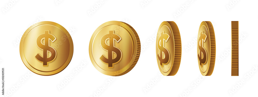 Gold $ Money Coin currency in different view angle 3D feel vector design. Digital point, e-wallet, coins. Gold $ Money Coin currency in different view angle 3D feel vector design. Digital point, e-wallet, coins.