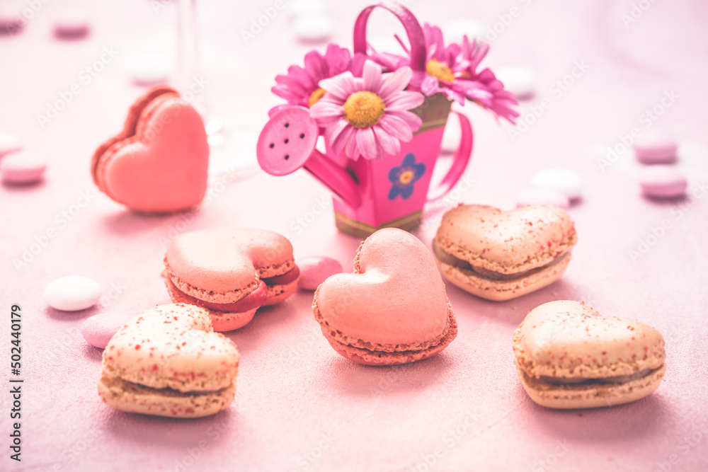 Happy Mothers Day - sweet macarons with flowers in pink tone