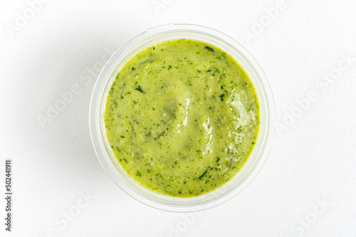 Obraz na płótnie green sauce dip on white