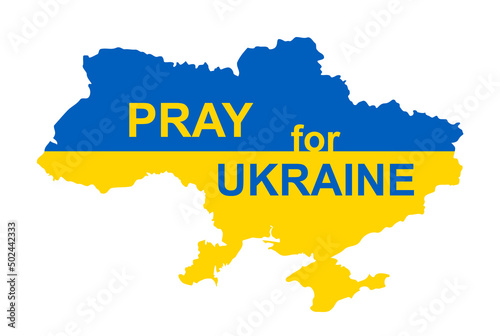 Ukraine national flag in Ukrainian map form - Pray for Ukraine concept, for banner and web design, vector illustration