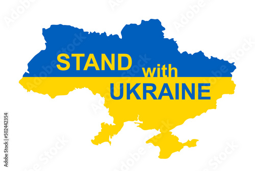 Ukraine national flag in map Ukrainian map form - Stand with Ukraine concept, for banner and web design, vector illustration