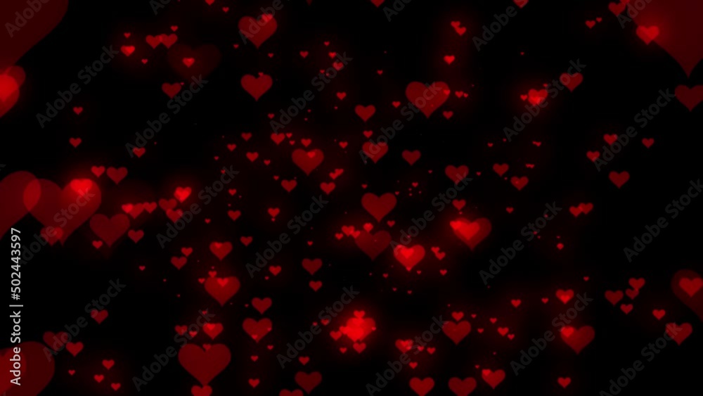 Valentine Love Hearts zoom loop background. 4K Seamless VJ Motion Animation. Glowing red hearts.