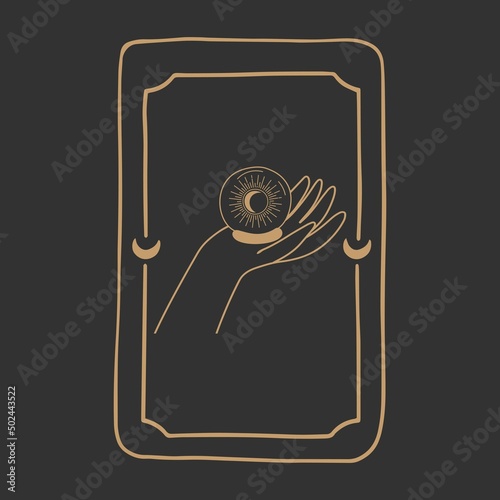 Magic Tarot deck vector background with hand with magic ball Occult and fortune telling concept.