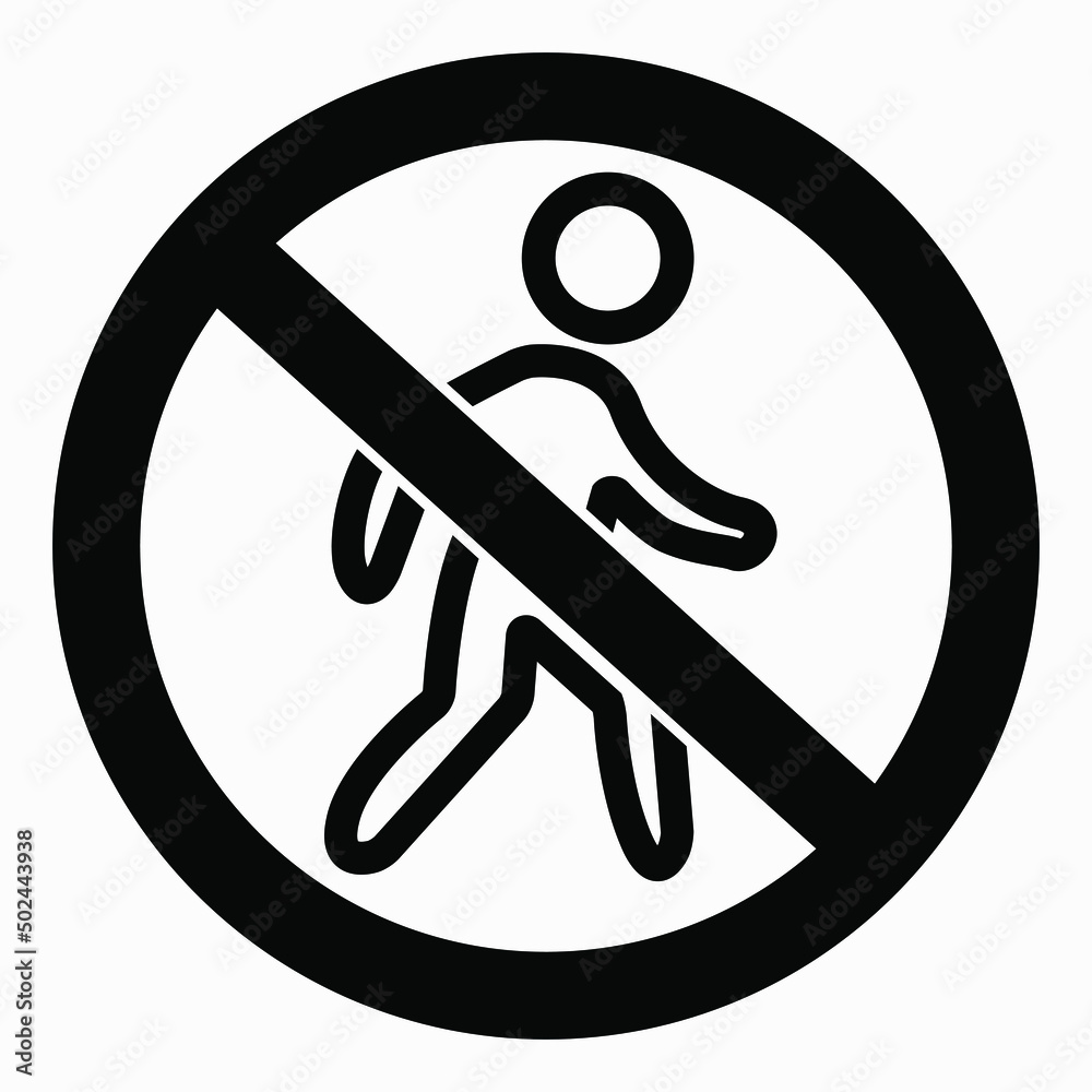Icon do not walk. Movement Prohibition. Pedestrian to stand. Do not cross. Not to run. Walk carefully. Vector icon. Icon do not walk. Movement Prohibition. Pedestrian to stand. Do not cross. Not to run. Walk carefully. Vector icon.