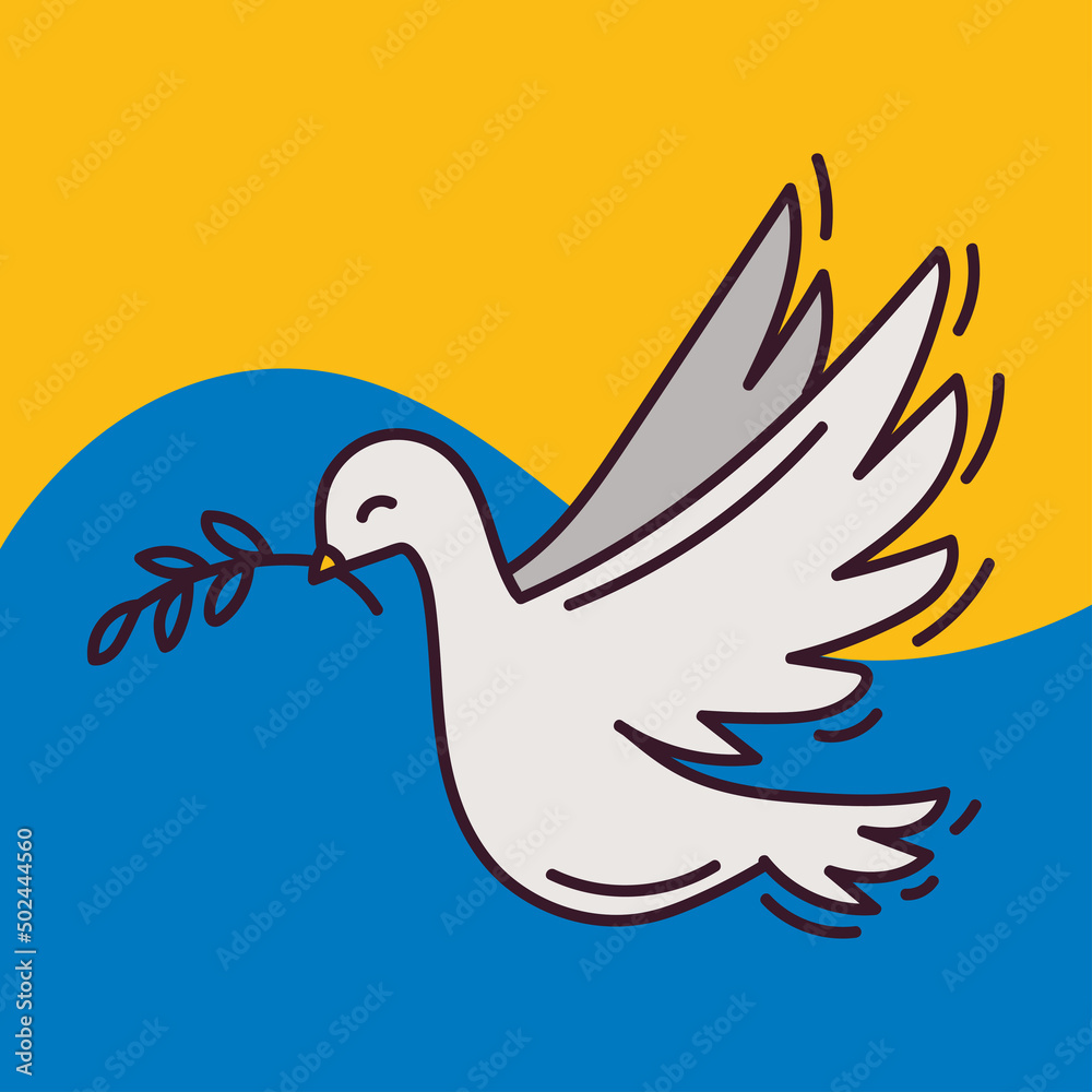 Obraz premium Dove of peace on the background of the Ukrainian flag. Ukraine and Russia military conflict.