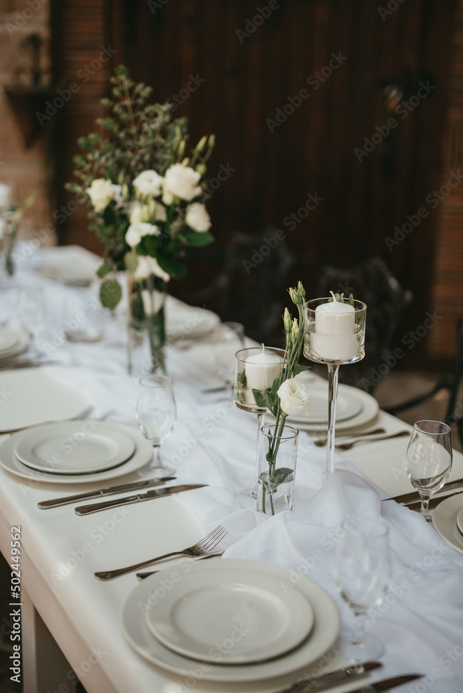 Table setting and decoration. Wedding decor rustic.