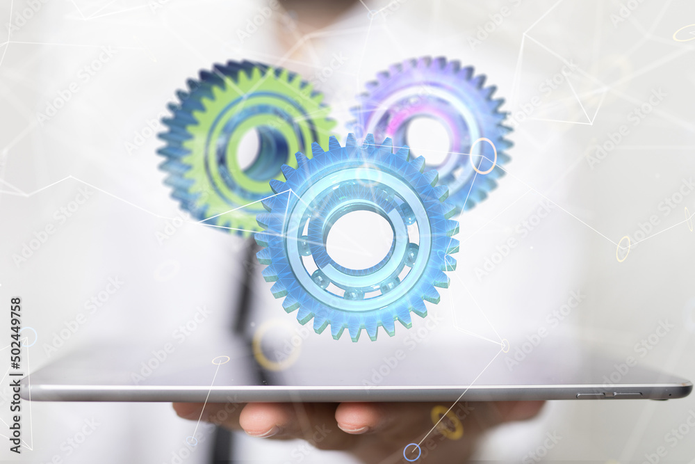 gear system data. Connecting lines and dots.Big data visualization gear system data. Connecting lines and dots.Big data visualization