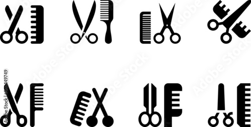 set of scissors and comb. set of professional scissors. Barber set with comb and scissors. Set of hairdresser tools and accessories