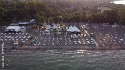 Beautiful aerial drone view of Burgas beach, Bulgaria