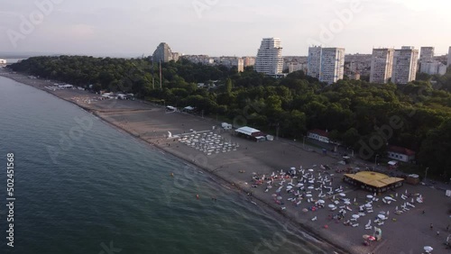 Beautiful aerial drone view of Burgas beach, Bulgaria