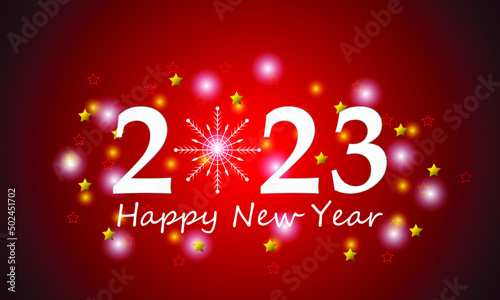 Happy New Year 2023 with luxury white numbers and golden splash. Festive banner, postcard. Vector illustration