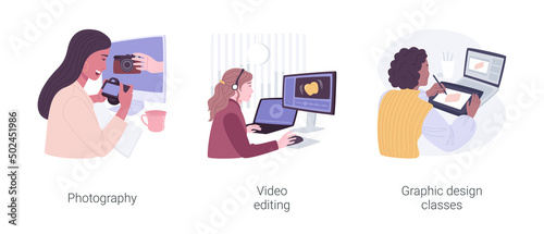 Creative online courses isolated cartoon vector illustrations set.