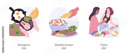 Nutrition and dieting isolated cartoon vector illustrations set.