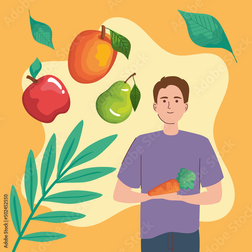 man with fruits and vegetables
