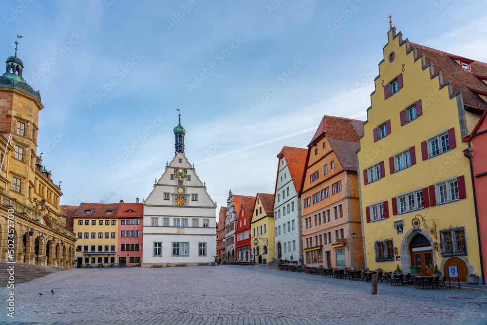 beautiful architecture of romantic Rothenburg ob der Tauber with colorful medival houses on Marktplatz Ratstrinkstube Clock Tower beautiful architecture of romantic Rothenburg ob der Tauber with colorful medival houses on Marktplatz Ratstrinkstube Clock Tower