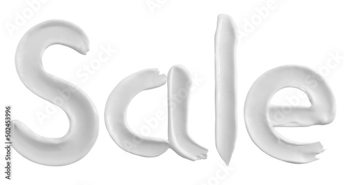 Word sale written with cream smears cut out and isolated on white background