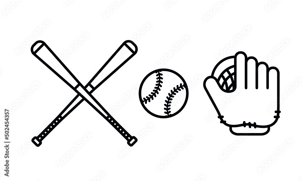 Baseball line icon set. Glove, ball and bat elements for american game. Vector illustration Baseball line icon set. Glove, ball and bat elements for american game. Vector illustration