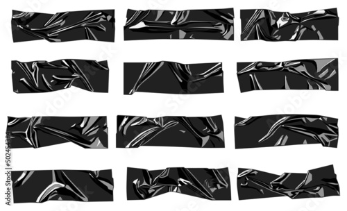 Black wrinkled ribbon in different shapes