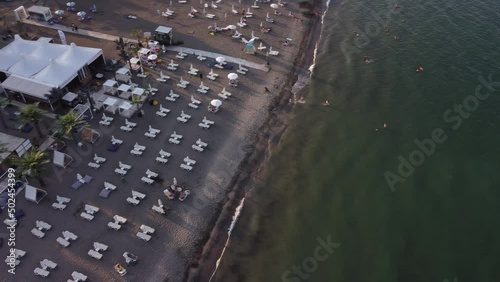 Beautiful aerial drone view of Burgas beach, Bulgaria