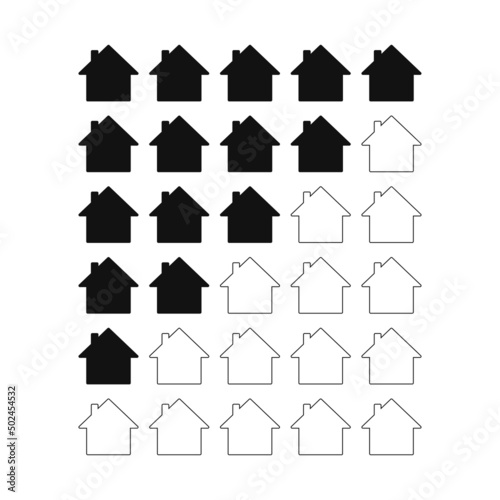 5 houses quantity rating icon set. Five buildings stars ranking