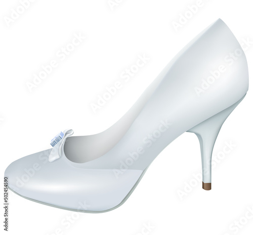 White shoe of bride. Beautiful classic wedding shoes realistic vector 3d illustration