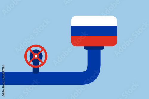 Russia as source and distributor of gas and oil - tap and valve as metaphor of supply cancellation, discontinuation and abolition. Vector illustration.