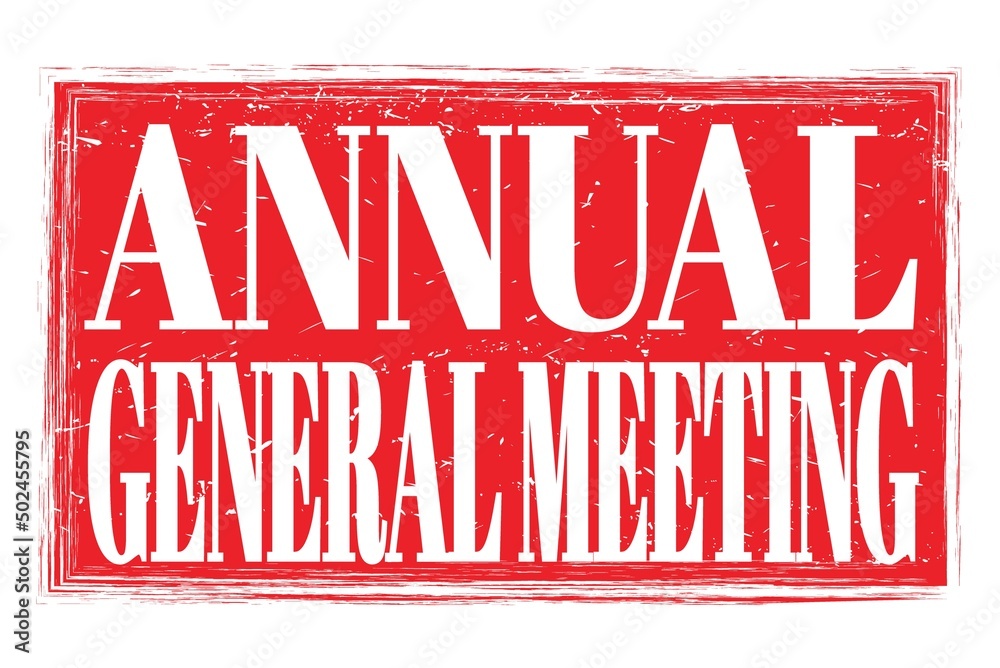 ANNUAL GENERAL MEETING, words on red grungy stamp sign