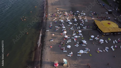 Beautiful aerial drone view of Burgas beach, Bulgaria