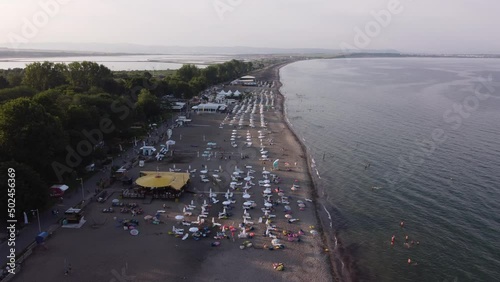 Beautiful aerial drone view of Burgas beach, Bulgaria