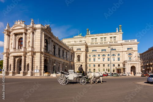 Horse carriage at Burg theater in center of Vienna, Austria