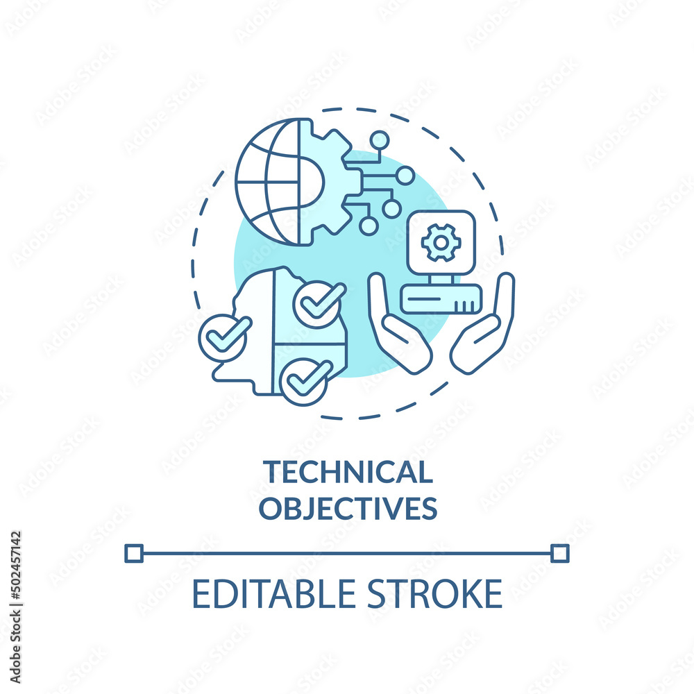 Technical objectives turquoise concept icon. International cooperation targets abstract idea thin line illustration. Isolated outline drawing. Editable stroke. Arial, Myriad Pro-Bold fonts used Technical objectives turquoise concept icon. International cooperation targets abstract idea thin line illustration. Isolated outline drawing. Editable stroke. Arial, Myriad Pro-Bold fonts used