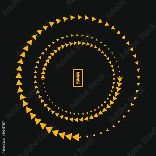 Abstract yellow triangles in circle form. Geometric art. Trendy design element for border frame, logo, blackout tattoo, symbol, web, prints, posters, template, pattern and abstract background