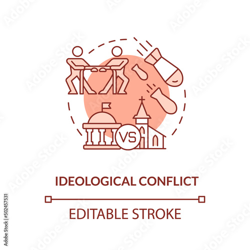 Ideological conflict terracotta concept icon. Lack of global cooperation problem abstract idea thin line illustration. Isolated outline drawing. Editable stroke. Arial, Myriad Pro-Bold fonts used